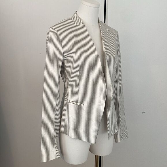 Theory Pinstripe Open Front Lanai Canvas Blazer Size 6 - Picture 3 of 8